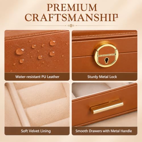 Large Jewelry Box for Women, 3-Layer Organizer with 2 Drawers
