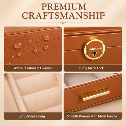 Large Jewelry Box for Women, 3-Layer Organizer with 2 Drawers