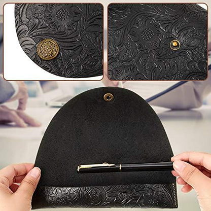 Zonon 2 Pieces Vintage Handmade Leather Pen Case Carved Roll Leather