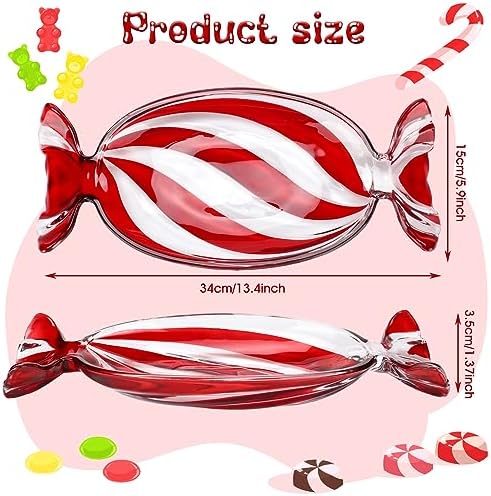Uiifan 2 Pcs Christmas Candy Dish Glass Tray Peppermint Stripe, Red
