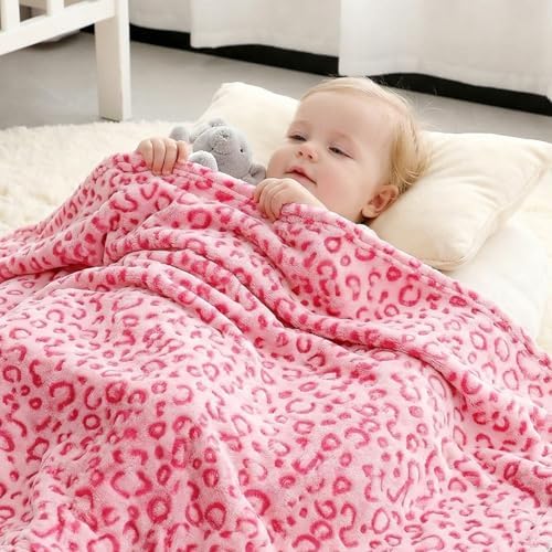 MIBOI Pink Leopard Blanket, Cute Small Pink Throw Blanket for Girls