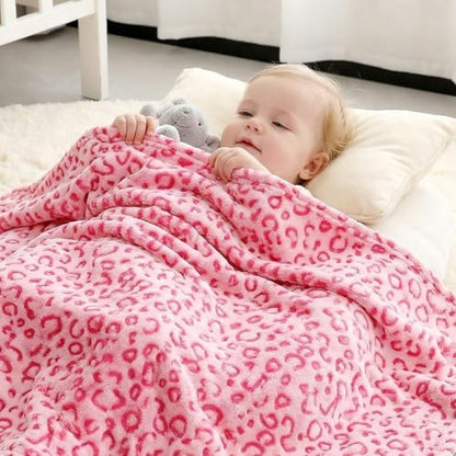 MIBOI Pink Leopard Blanket, Cute Small Pink Throw Blanket for Girls