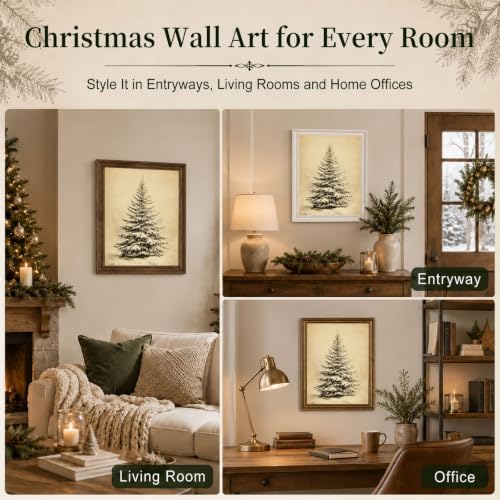 Christmas Wall Art, Vintage Christmas Tree Print, Rustic Winter Home