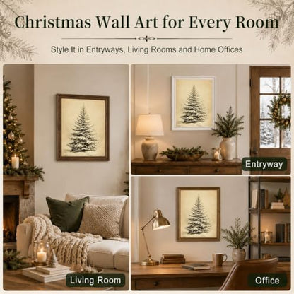 Christmas Wall Art, Vintage Christmas Tree Print, Rustic Winter Home