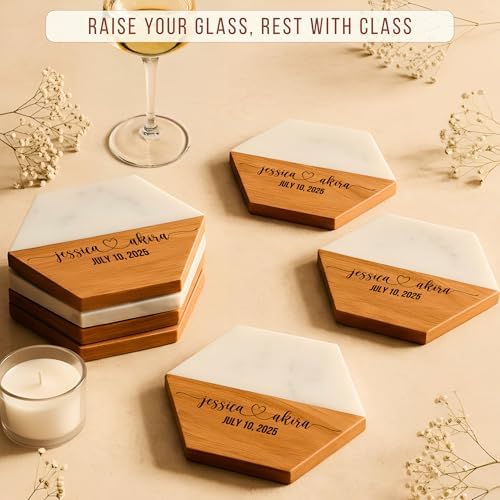 Personalized Wooden Coasters – Handmade Drink Coaster, Custom Wedding