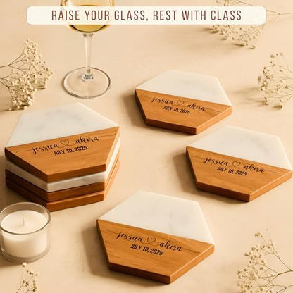 Personalized Wooden Coasters – Handmade Drink Coaster, Custom Wedding
