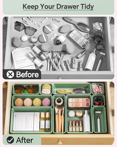 KEMETHY 25 PCS Plastic Drawer Organizers Set, 4 Sizes Vanity