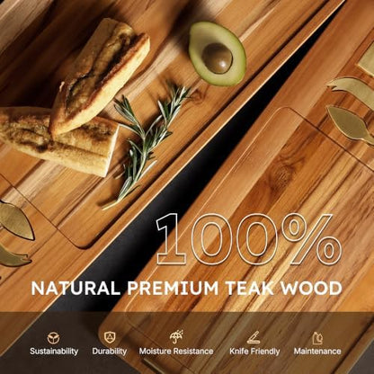 Teak 22 Inch Large Charcuterie Boards for Party with Cheese Knife Set