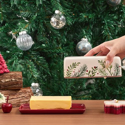 Bico Santa On The Way Ceramic Butter Dish with Lid, Wide Butter Keeper