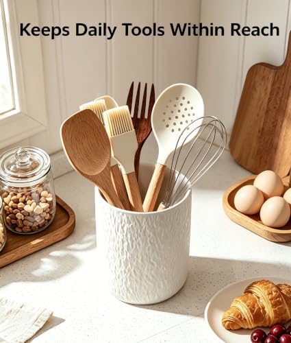 Kitchen Utensil Holder for Countertop, Ceramic Utensil Crock with