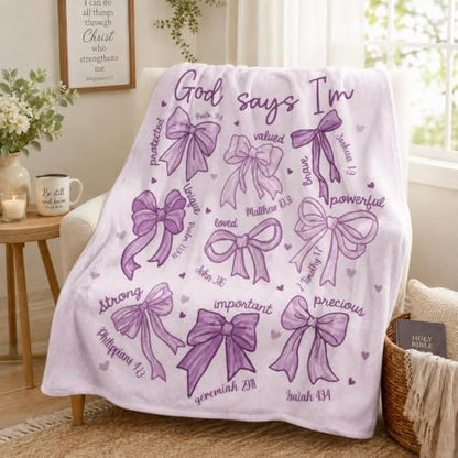 Purple Bow Christian Throw Blanket, Religious Flannel Blanket Gift