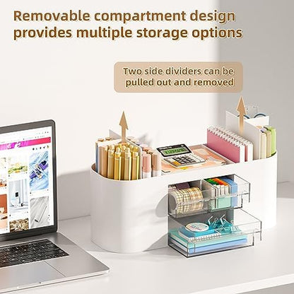 Marbrasse Desk Organizer Pen Holder for Desk with 3 Drawers