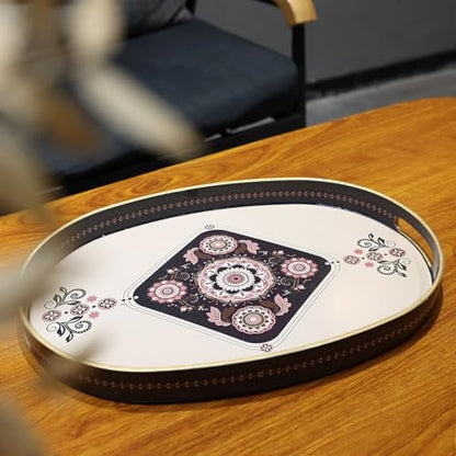 Oval Plastic Serving Tray with Handles, Elegant Decorative Tray for