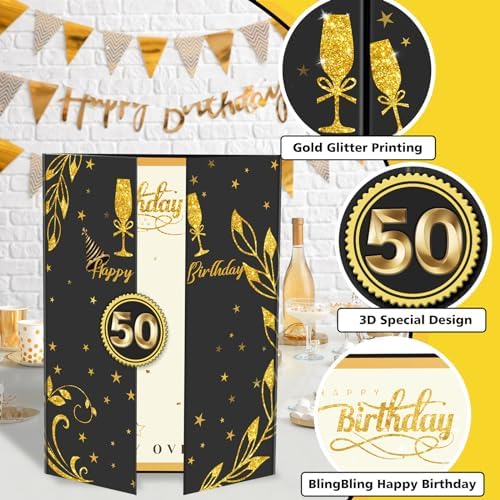 50th Birthday Guest Book Black Gold Party Decorations