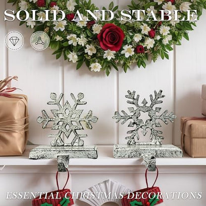2 Pack Cast Iron Christmas Stocking Holders for Mantle, Set of 2 Heavy