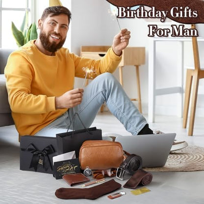Geyoga 12 Pcs Mens Birthday Gift Set,Wallet Belt Tie Socks Bag