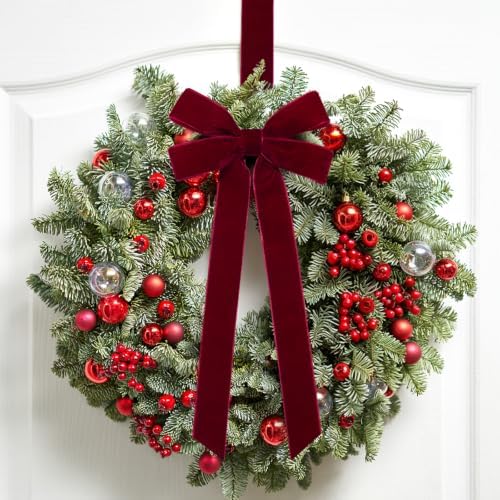 Mauproy 12 Pcs Burgundy Velvet Bows for Christmas Tree, 5” x 10”