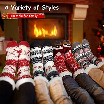 4 Pairs Christmas Fuzzy Socks Thick Fleece Warm,Classic Style