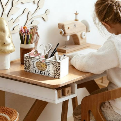 Leopard Print Teacher Wooden Pen Holder for Desk, Teacher Appreciation