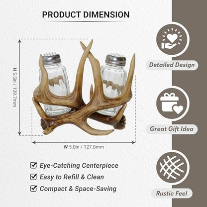 Glass Salt and Pepper Shakers - Deer Antler Salt and Pepper with
