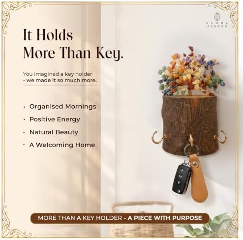 KARMAPLEDGE 7 Chakra Crystal Tree Key Holder for Wall | Handcrafted