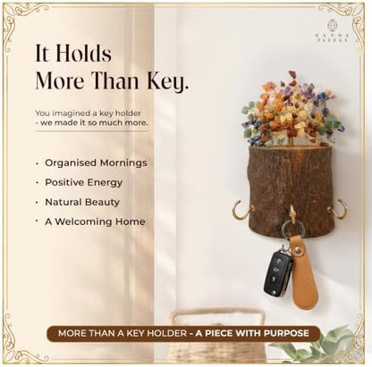KARMAPLEDGE 7 Chakra Crystal Tree Key Holder for Wall | Handcrafted
