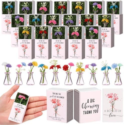 Wonderjune 24 Sets Mini Flower Thank You Gifts Bulk for Women, Pink