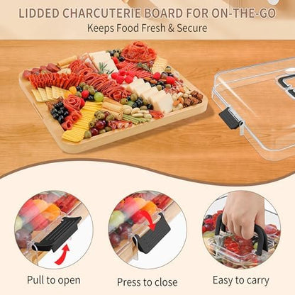 CAWIU Large Charcuterie Board with Lid, Portable Cheese Board & Snack