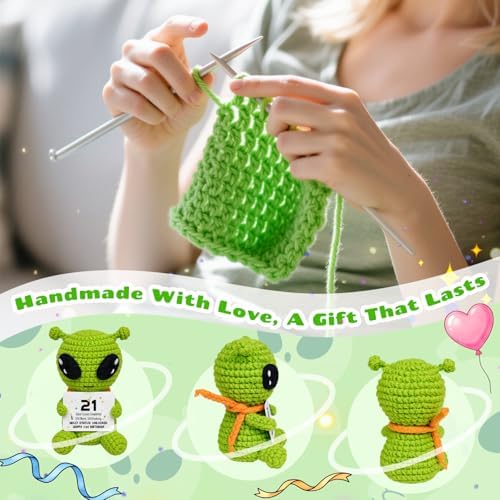 21st Birthday Gifts for Him Her, Handmade Crochet Alien with 21st Bday