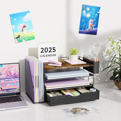 Wood Desk Organizers and Accessories with File Holder & Catalog Racks