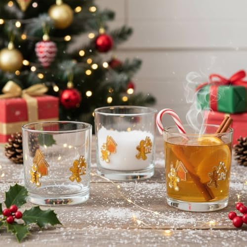 Vesici 4 Pack Christmas Icon Glass Cups 14oz Glasses,Gingerbread