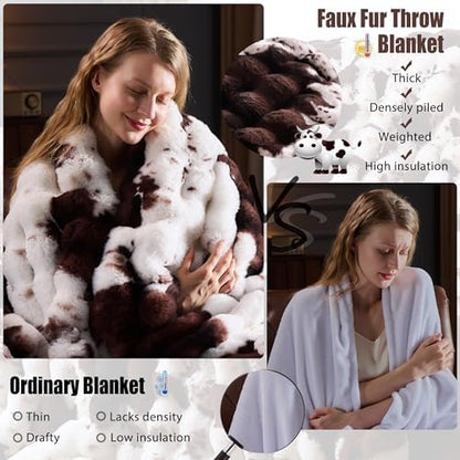 Faux Fur Throw Blanket for Couch, Fluffy Fuzzy Plush Bubble Blanket
