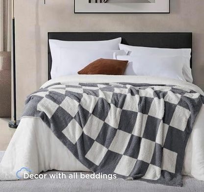 Checkered Throw Blanket for Couch - Super Soft Knit Bed Blanket