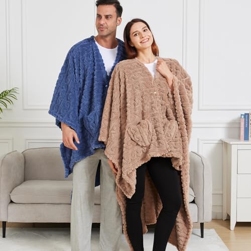 Wearable Blanket Poncho Cape Wrap for Adult, Cozy Sherpa Fleece