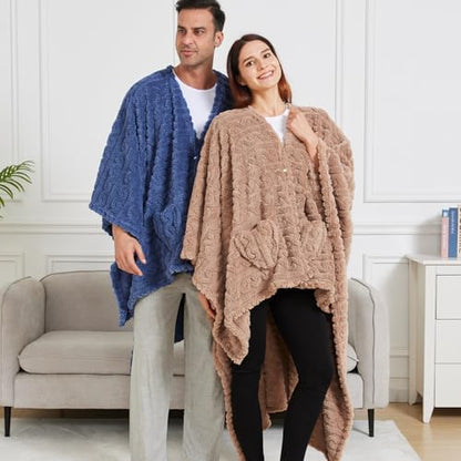 Wearable Blanket Poncho Cape Wrap for Adult, Cozy Sherpa Fleece