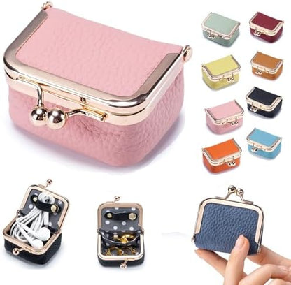 Genuine Leather Mini Jewelry Box for Women, Portable Travel Jewelry