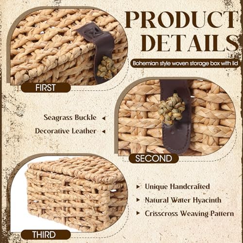 Novabright 2 Pcs Seagrass Storage Basket Box with Lid Decorative Box