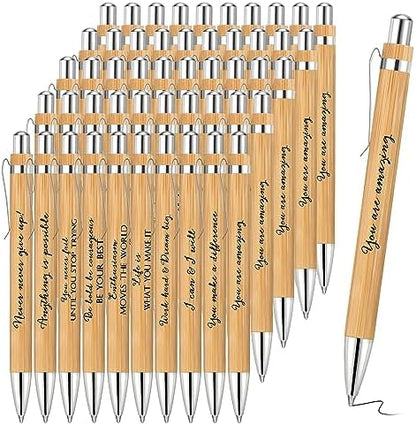 Fulmoon 100 Pcs Employee Appreciation Bamboo Pens with Inspirational