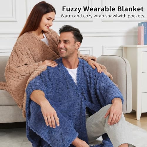 Wearable Blanket Poncho Cape Wrap for Adult, Cozy Sherpa Fleece