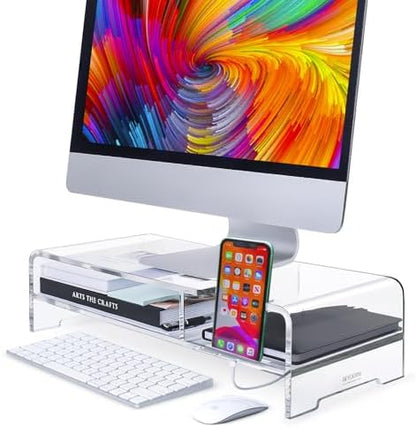 BEYGORM Acrylic Monitor Stand for Full Keyboard, 20" Wide 2-Tier