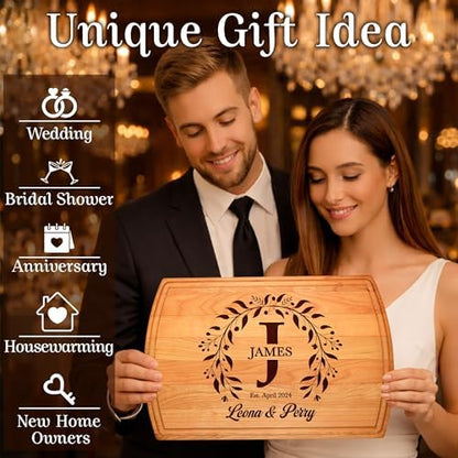 Personalized Wedding Gift Cutting Board for Couples, Custom Engraved