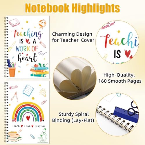 6 Pcs Teacher Appreciation Gifts Pens Sticky Notes A5 Spiral Notebooks