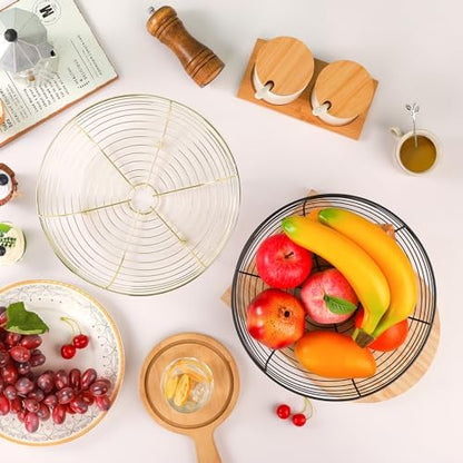 IBWell® Gold Fruit Bowl for Kichen Countertop, Round Wire Fruits