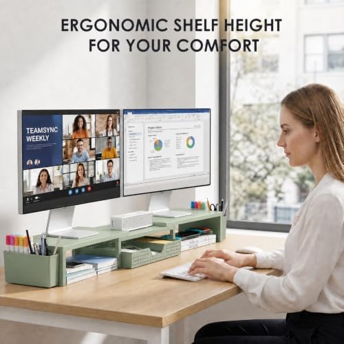 OPNICE Desk Organizers and Accessories, Dual Monitor Stand Riser with