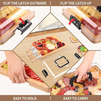 CAWIU Portable Charcuterie Board with Lid, Travel Cheese Board & Snack