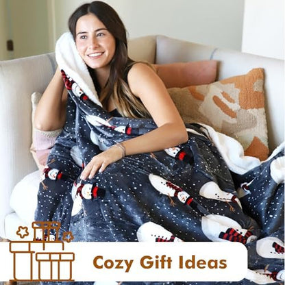 Tirrinia Christmas Throw Sherpa Blanket 50" x 60" Snow Man Pattern