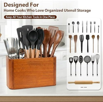 Kitchen Utensil Holder for Counter and Countertop, Acacia Utensil