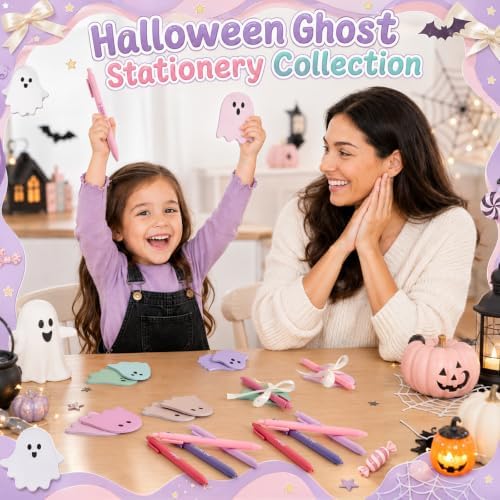 24 Set Pastel Halloween Ghost Sticky Notes and Pens Party Favor Bulk