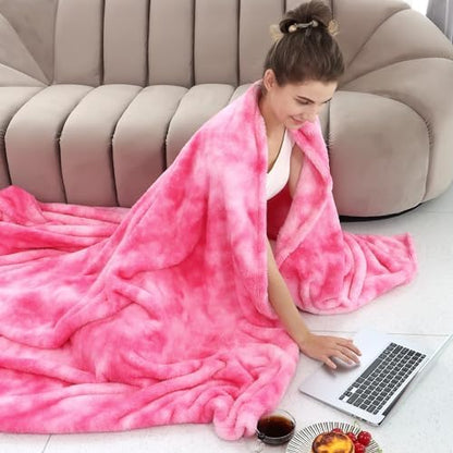 Pink Fleece Throw Blanket, Plush Soft Flannel Blanket for Sofa Couch