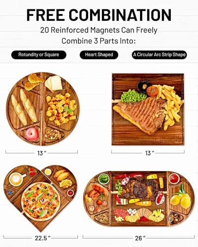 Large Acacia Wood Charcuterie Board Set, 3-Piece Magnetic Large Cheese